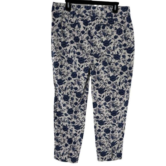 Talbots Blue Floral Chatham Ankle White Cotton Pants - Picture 8 of 12